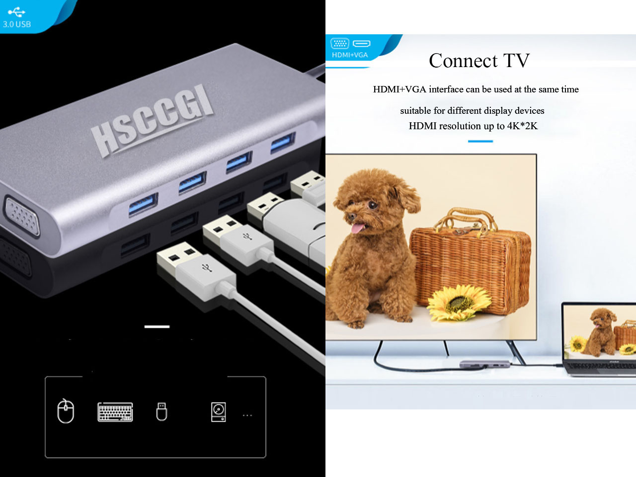 Docking Station, USB C Hub, 11 in 1 Laptop Docking Station Triple-Display USB C Adapter for MacBook and Windows with Dual HDMI, VGA, PD 3.0, 4 USB Ports,Gigabit Ethernet, SD/TF Card Reader