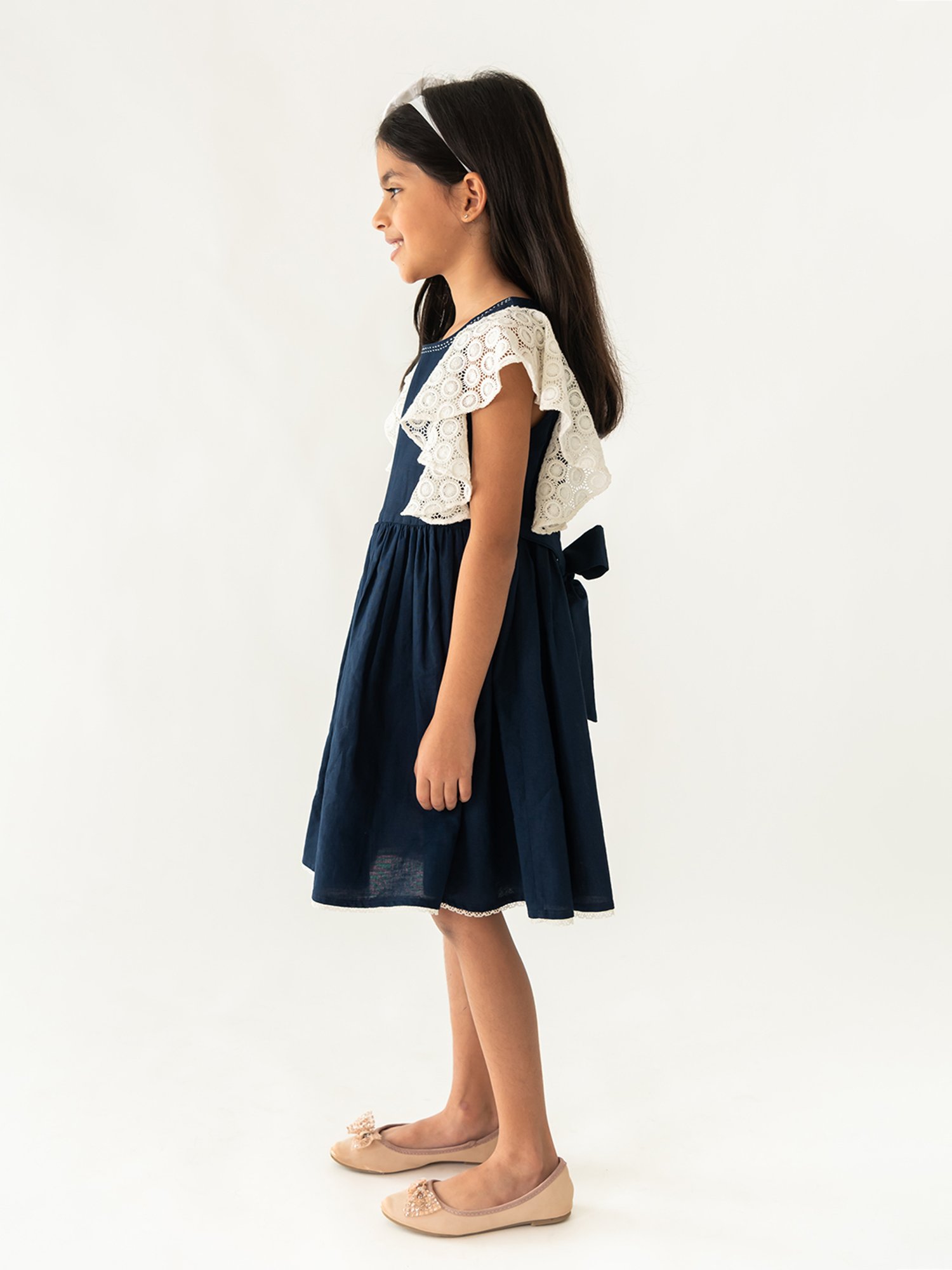 A Little Fable Kids Dark Blue Solid Dress