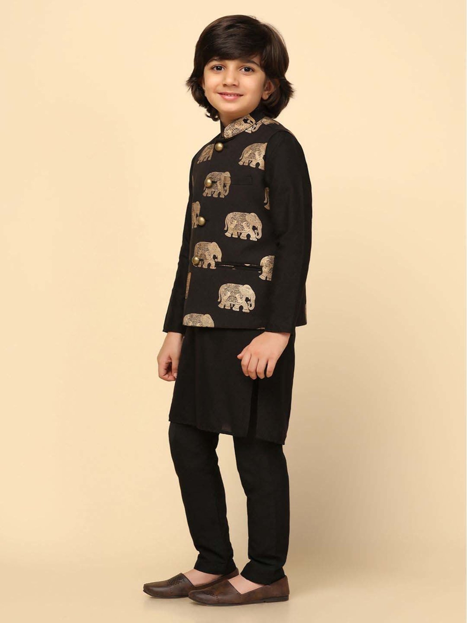 KISAH Kids Black Printed Full Sleeves Kurta Set
