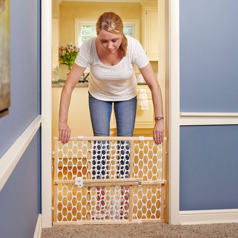 Toddleroo by North States Quick Fit Oval Mesh Baby Gate - Natural Wood -  26"-42" Wide