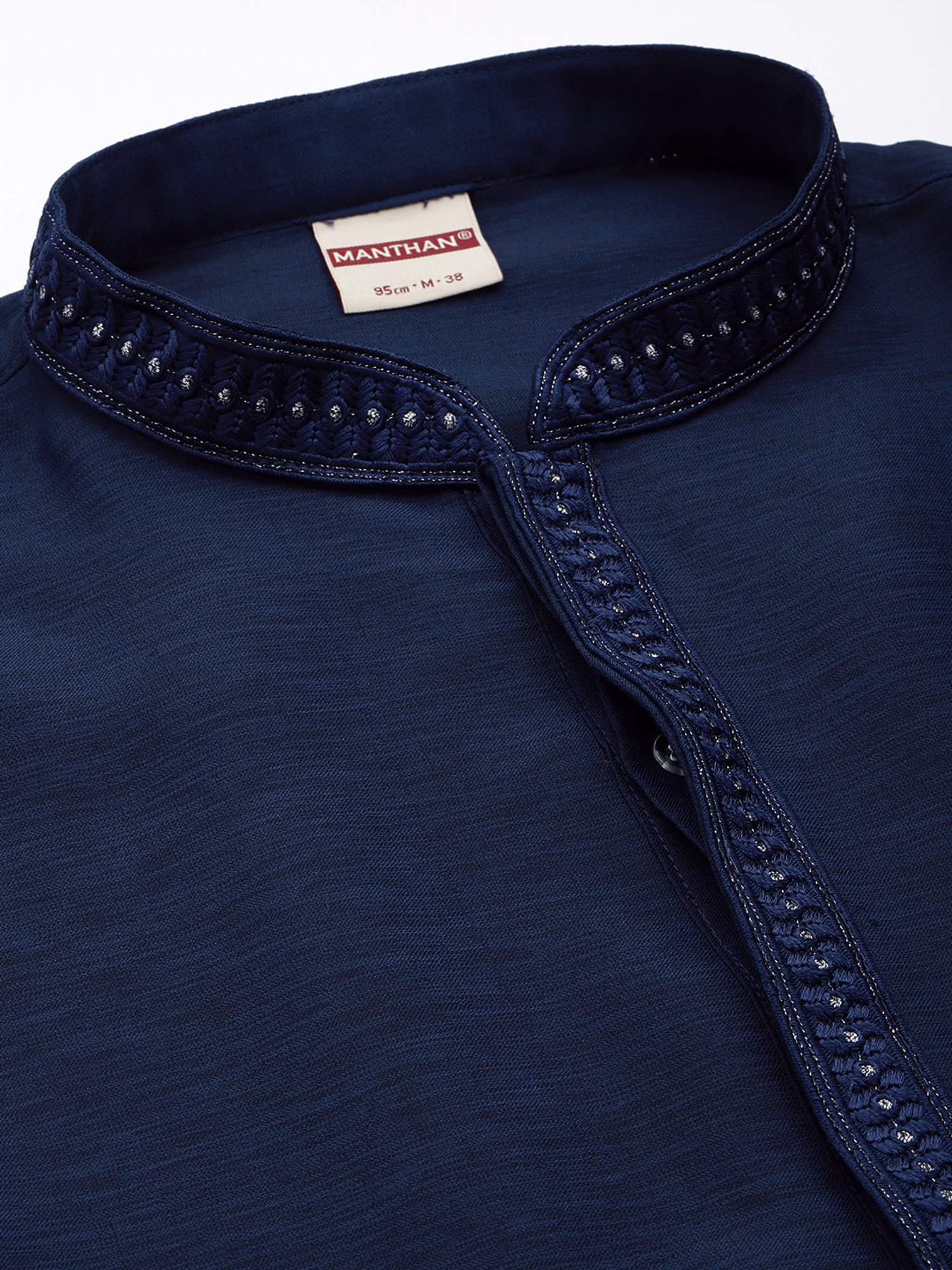 Manthan Navy & Cream Regular Fit Kurta & Pyjamas Set