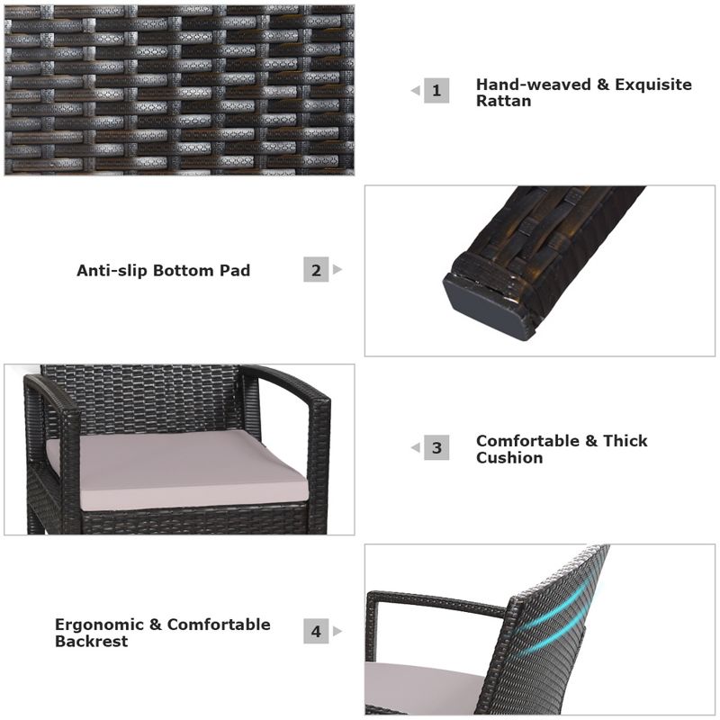 Costway 8PCS Rattan Conversation Set Patio Outdoor Furniture Set w/ Cushions