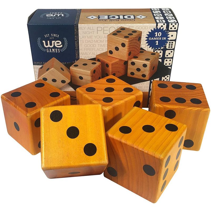 WE Games Giant Roll 'em Dice - Set of 5 Wooden Lawn Dice