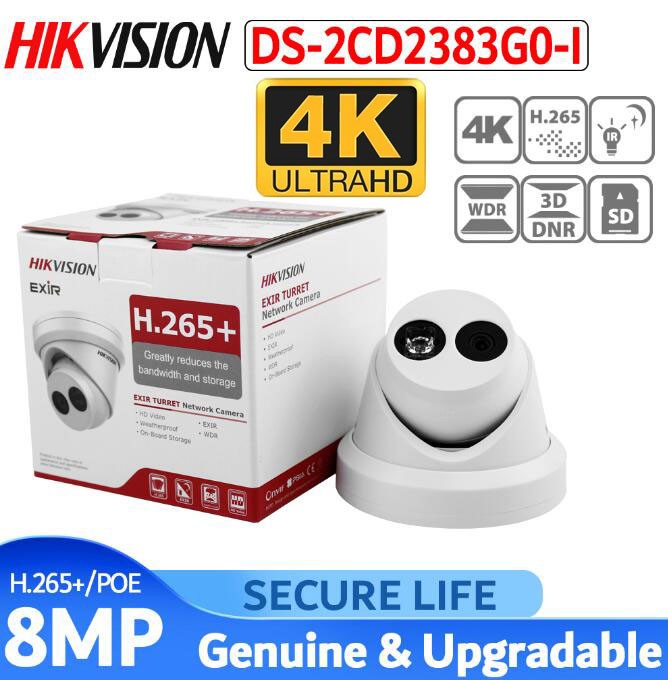 Hikvision DS-2CD2383G0-I 2.8mm Fixed Lens 8MP 4K Ultra HD PoE Outdoor Dome Network Camera, Security Camera with Micro SD Card Slot, 30m Night Vision, H.265+, IP67 Waterproof  , 1-Pack