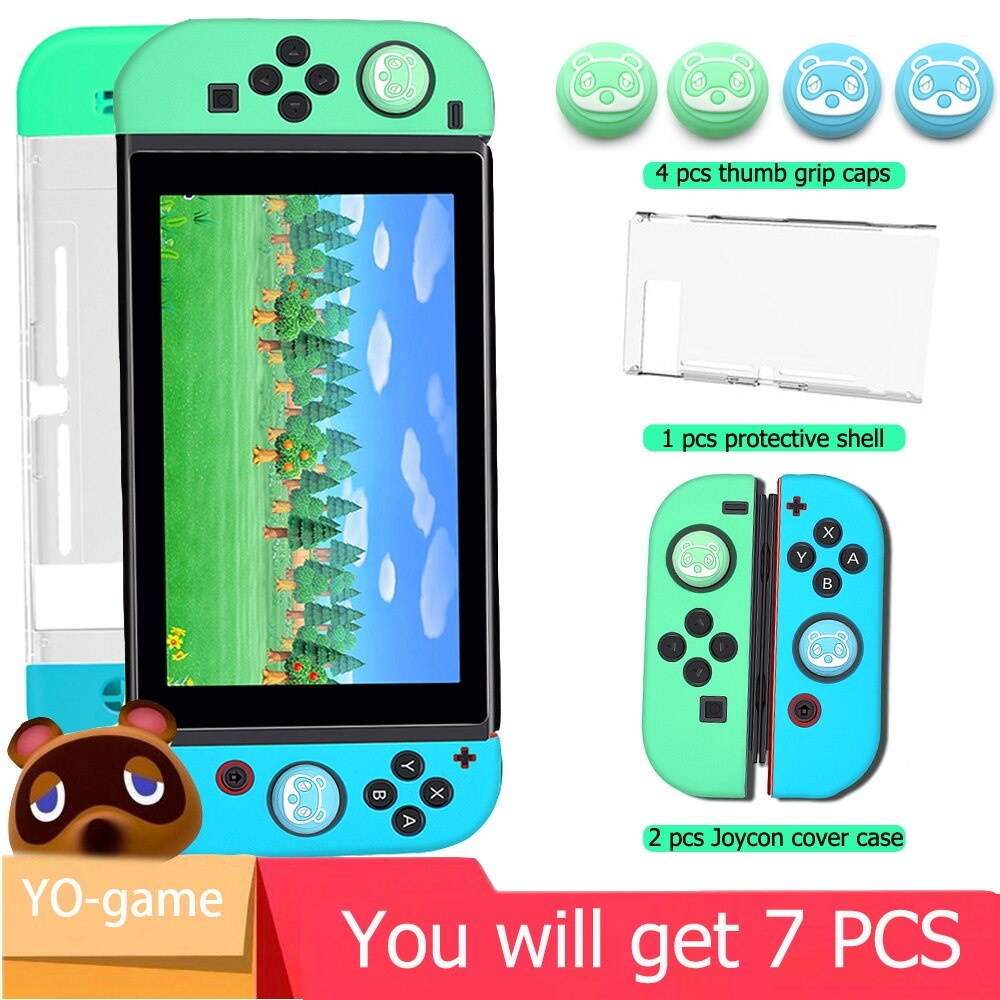 7 In 1 AnimalCrossing  Soft Silicone Protective Skin Cover for Nintend Switch NS Joy-Con Case Thumb stick Grips Joystick Caps