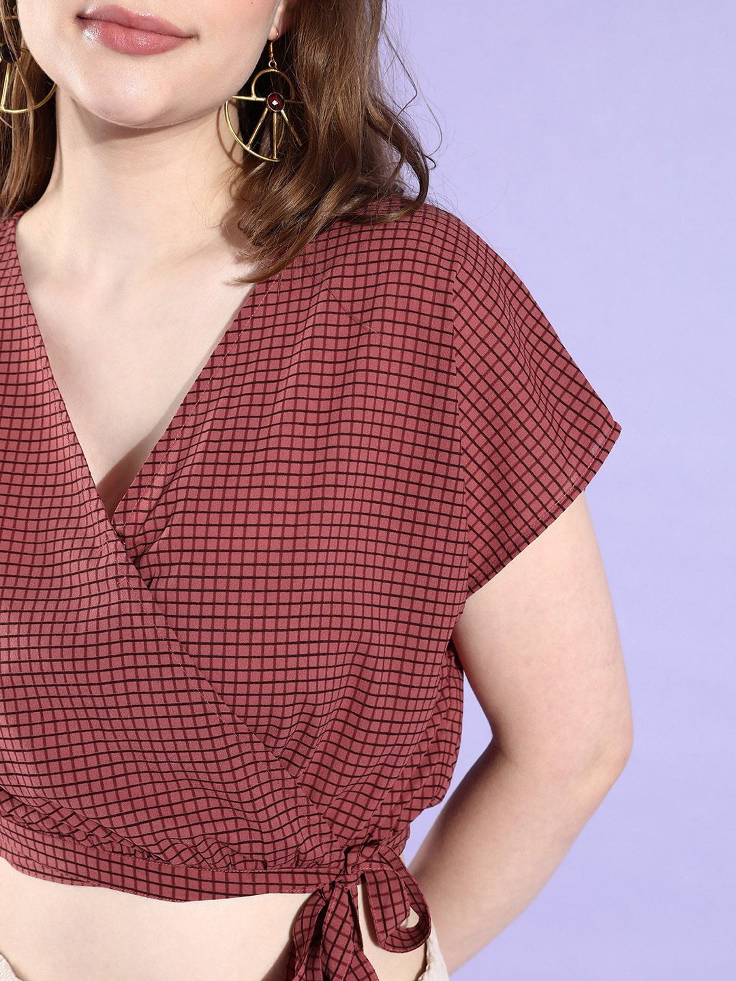 QUIERO Rust Check Crop Top