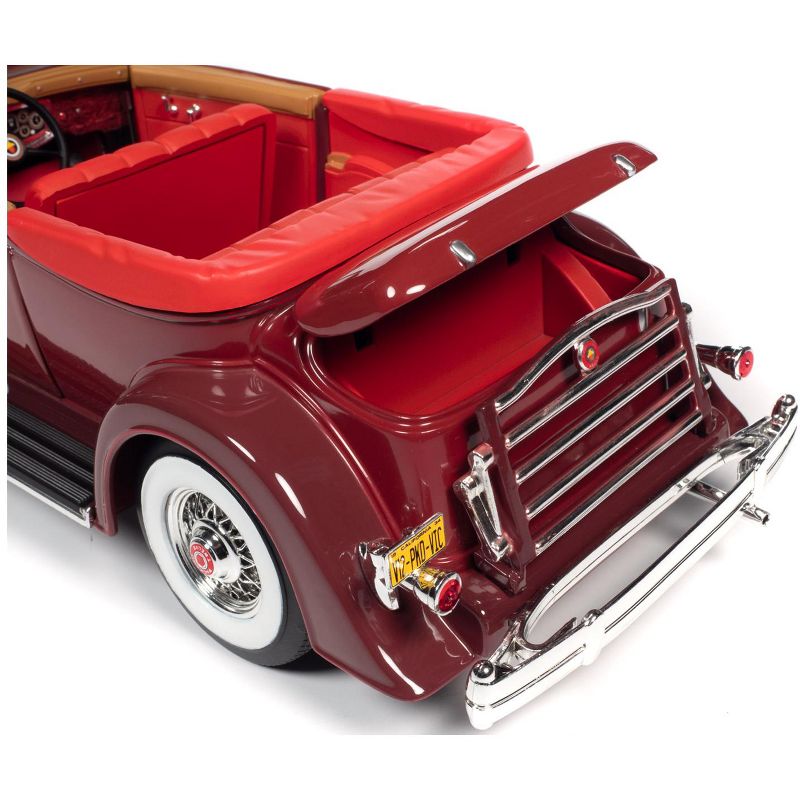 1934 Packard V12 Victoria Burgundy with Red Soft Top and Red Interior 1/18 Diecast Model Car by Autoworld