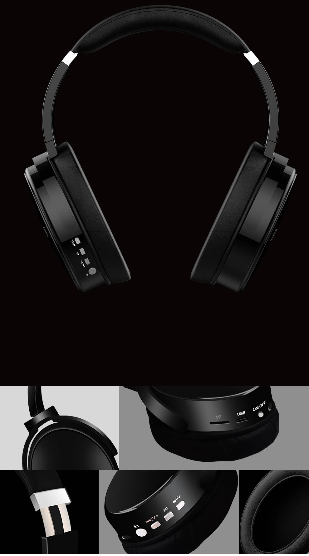 FUGN V4.2 Bluetooth Also With 3.5mm Audio  Headphones, Wireless Headphone Over-ear earphones HiFi Stereo Adjustable Headsets Noise Reduction, Big Capacity Battery -Grey