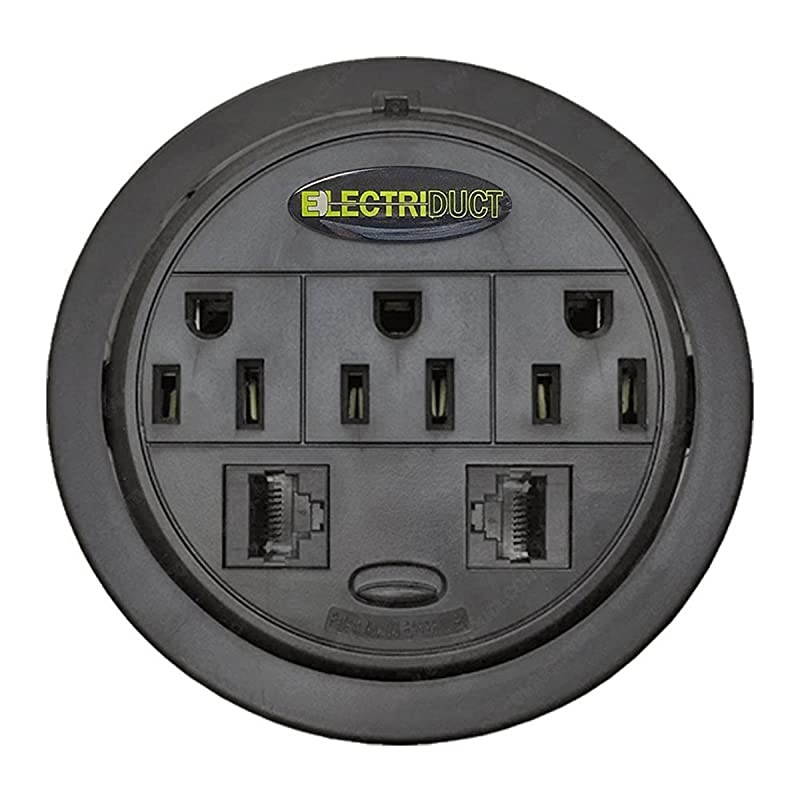 Tap Grommet with Hidden Center w 3 amp 2 Cat5E 2 Pack Black