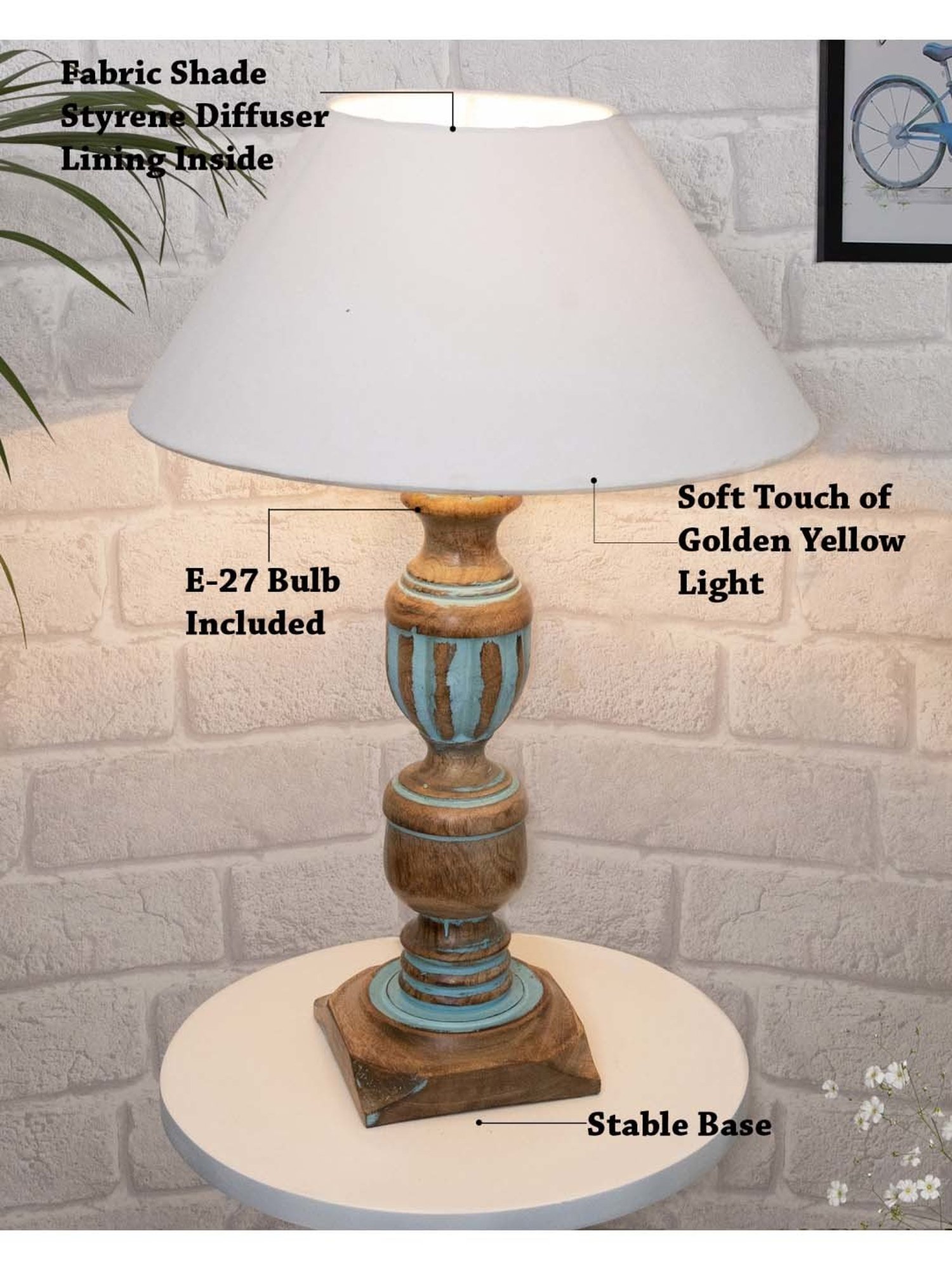 Homesake 'Rustic Distress' White & Brown Wood Trophy Carved Table Lamp with Shade - Set of 1