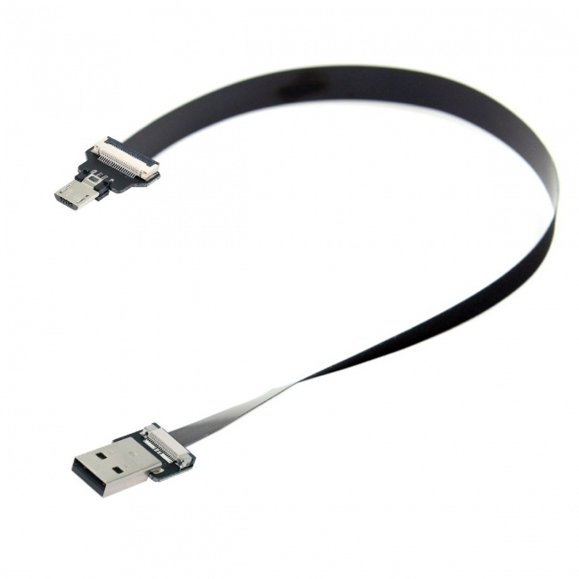 CY 0.5M USB 2.0 Type-A Male to Micro USB 5Pin Male Data Flat Slim FPC Cable for FPV & Disk & Phone