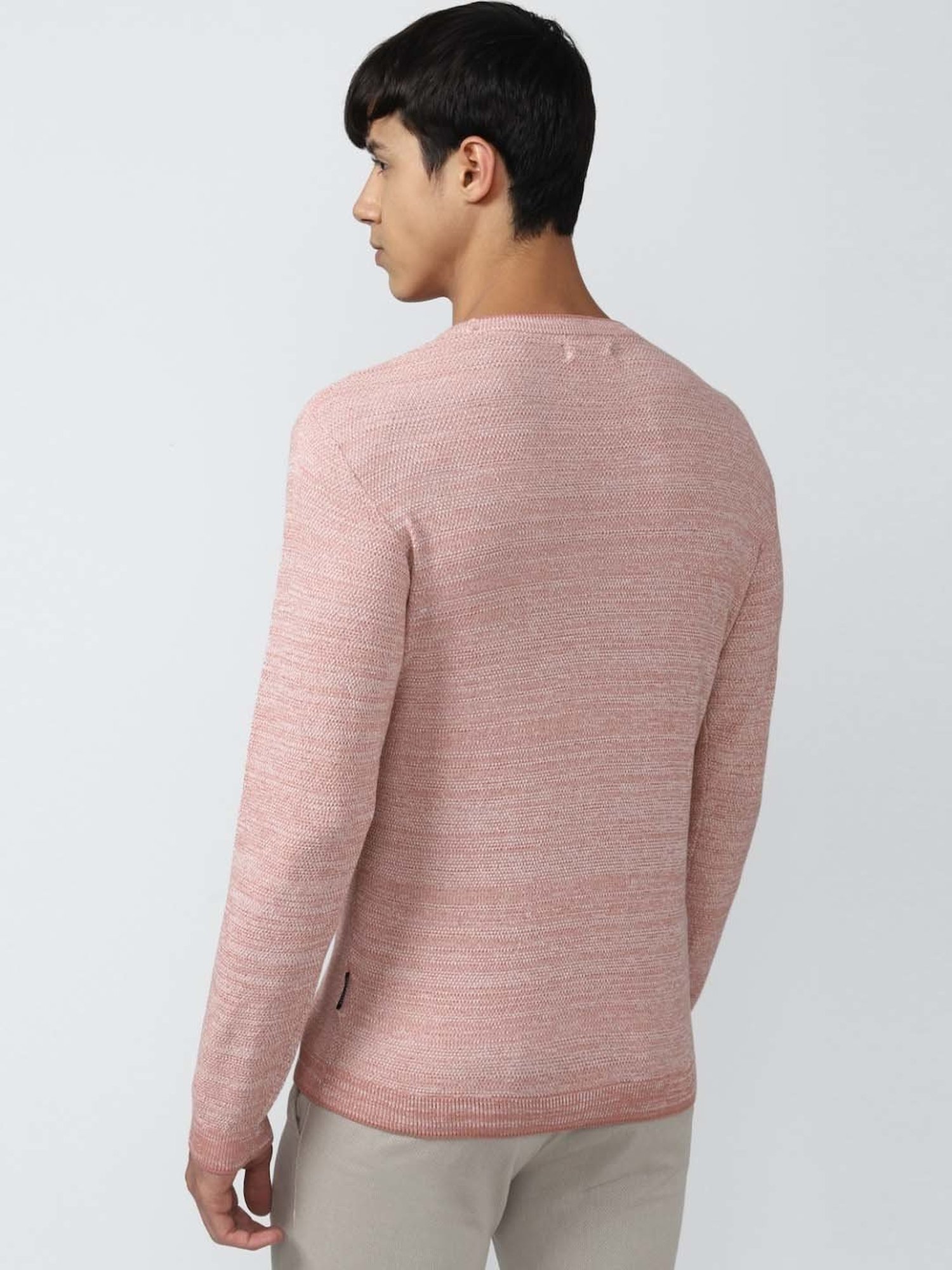 V Dot Peach Cotton Slim Fit Texture T-Shirt