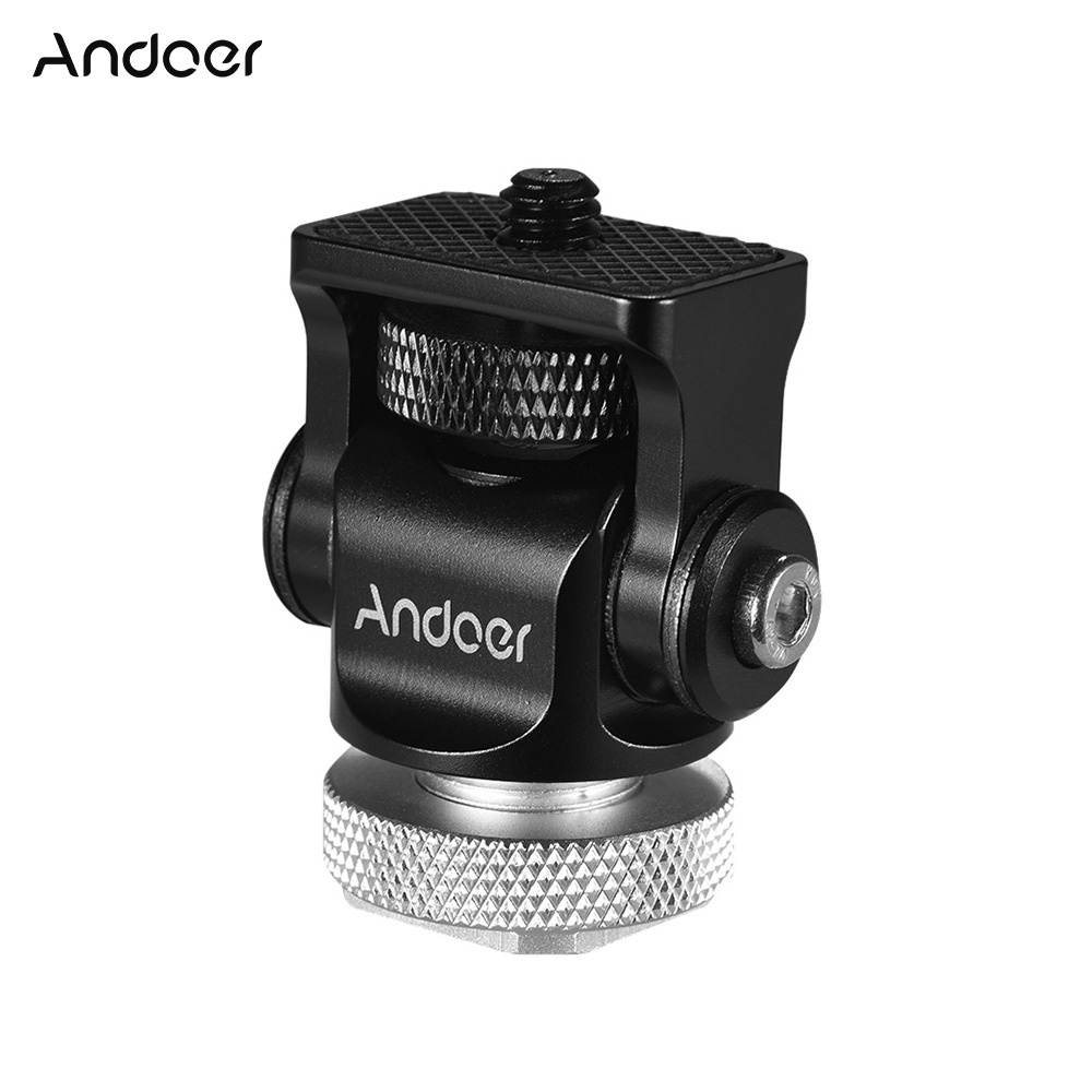 Andoer 180&deg; Rotary Mini Ball Head Ballhead Hot Flash Shoe Mount Adapter 1/4 Inch Screw with Wrench for DSLR Camera Microphone LED Video Light Monitor Tripod Monopod