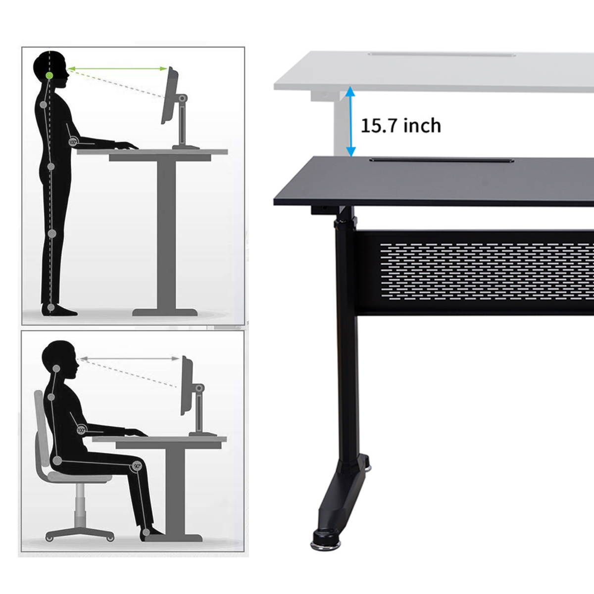 Gaming Desk Home Office Desk Adjustable Height Standing Desk with Crank Handle Manual Lifting Table Sturdy Legs With Foot Pads