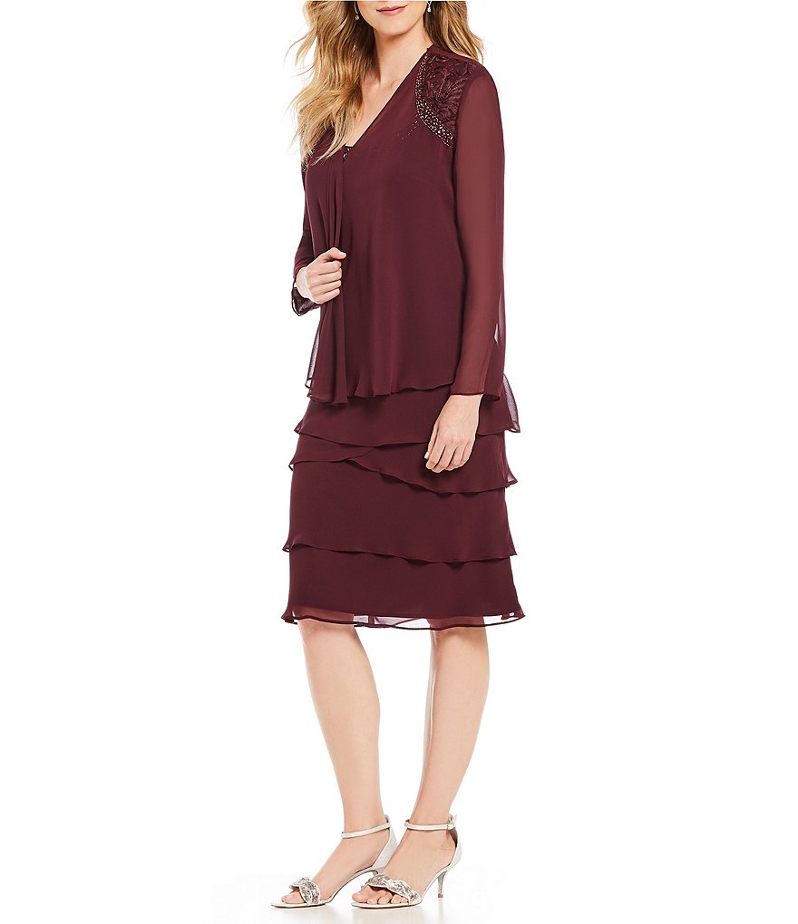 Ignite Evenings Paisley Lace-Shoulder Chiffon 2-Piece Jacket Dress