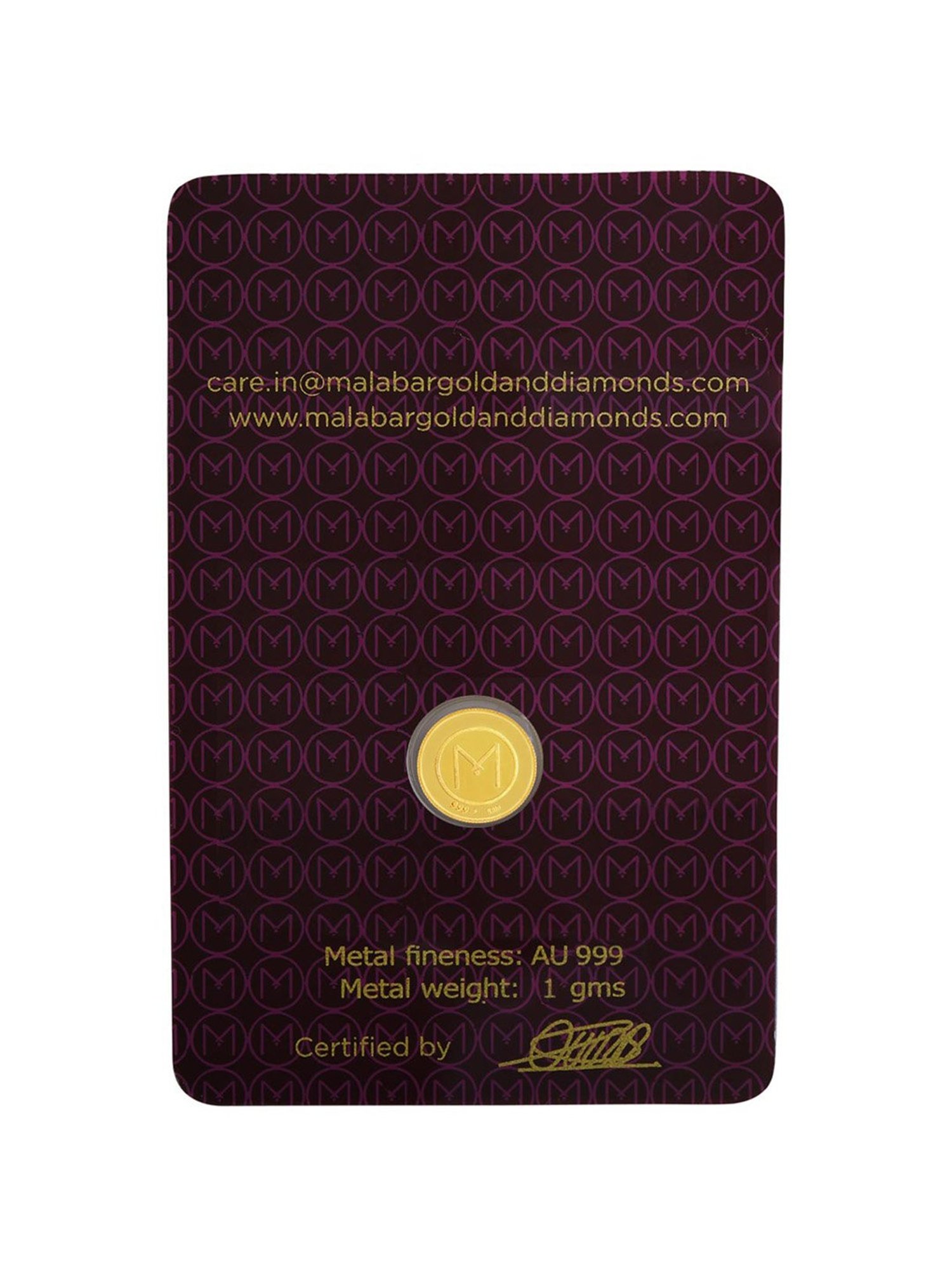 Malabar Gold and Diamonds 24k (999) 1gm Gold Coin