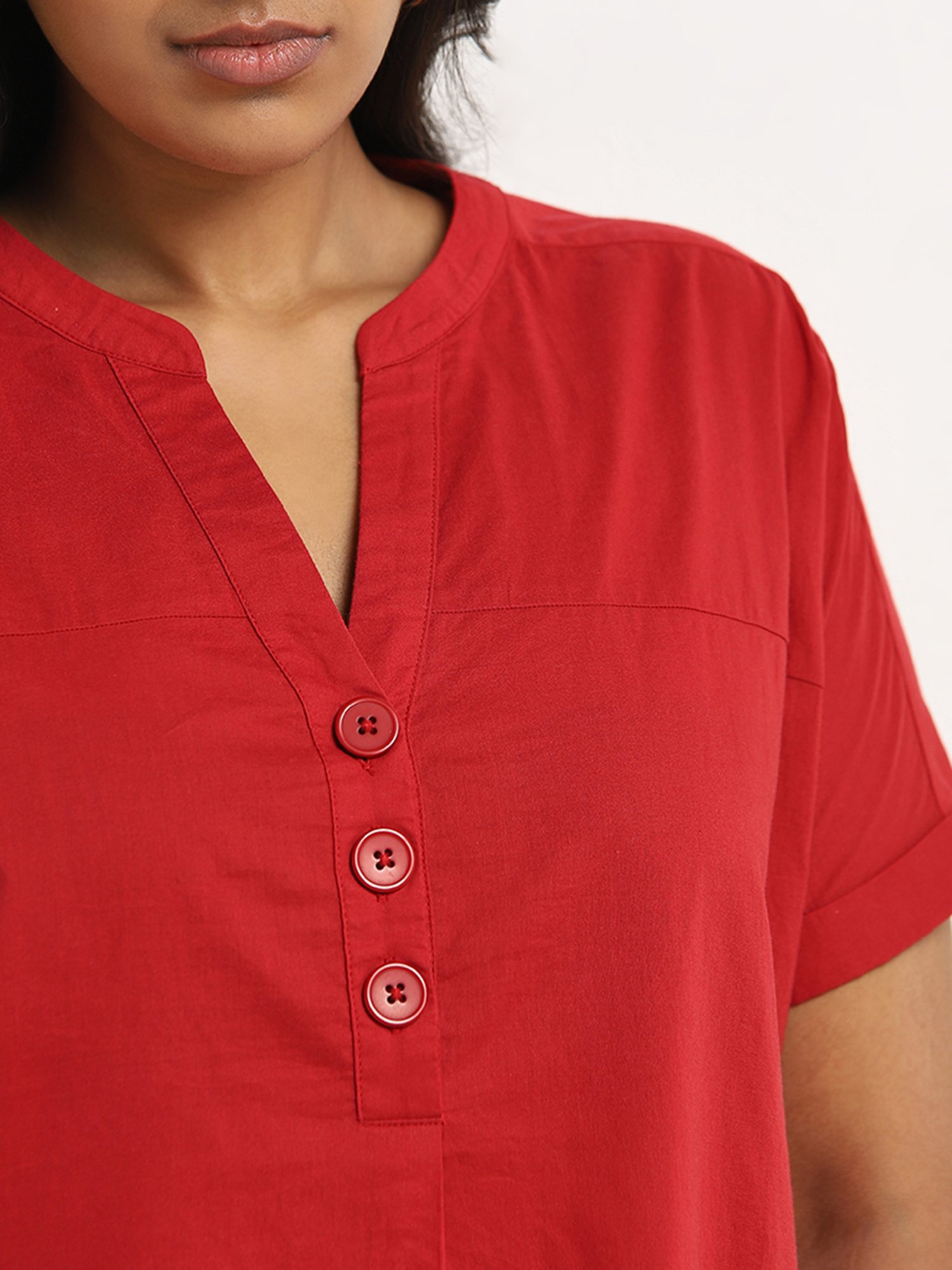 Gia by Westside Red Solid Cotton Top