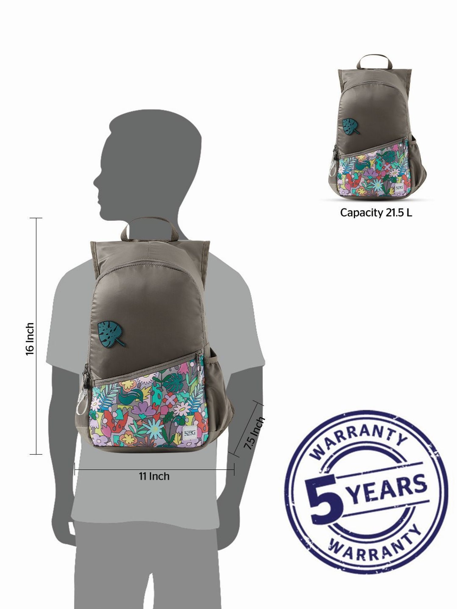 Wiki Back to School Brown Polyester Printed Backpack - 22 Ltrs