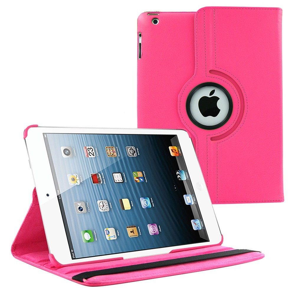 iPad Air 1st Gen 9.7 Case, Premium PU Leather Rotating Swivel Cover, Tablet Cover, Multi-View Angle position, Soft velvet interior For Apple iPad Air 9.7 (1st Generation) (Hot Pink)