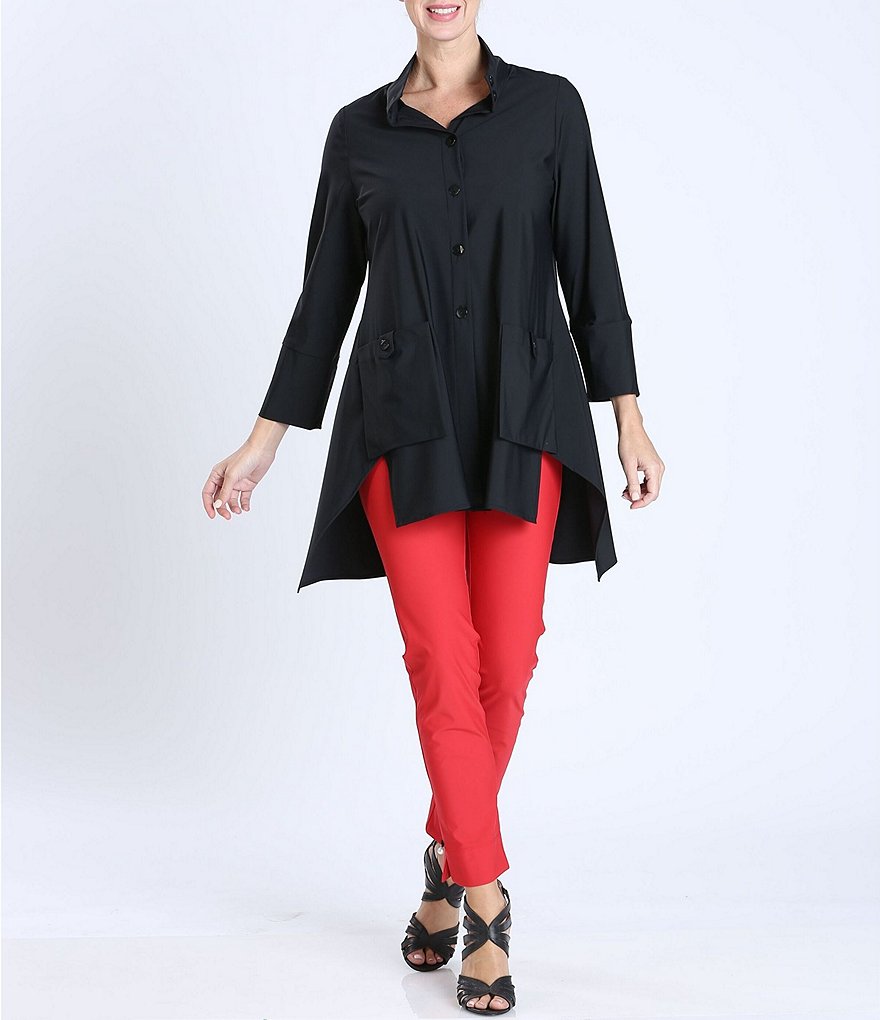 IC Collection Button Tab 3/4 Sleeve Stand Collar Hi-Low Jacket