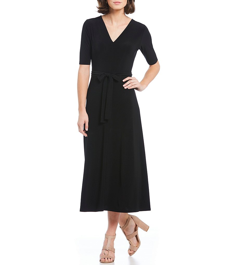 Preston & York Sydney V-Neck Tie Waist Midi Dress