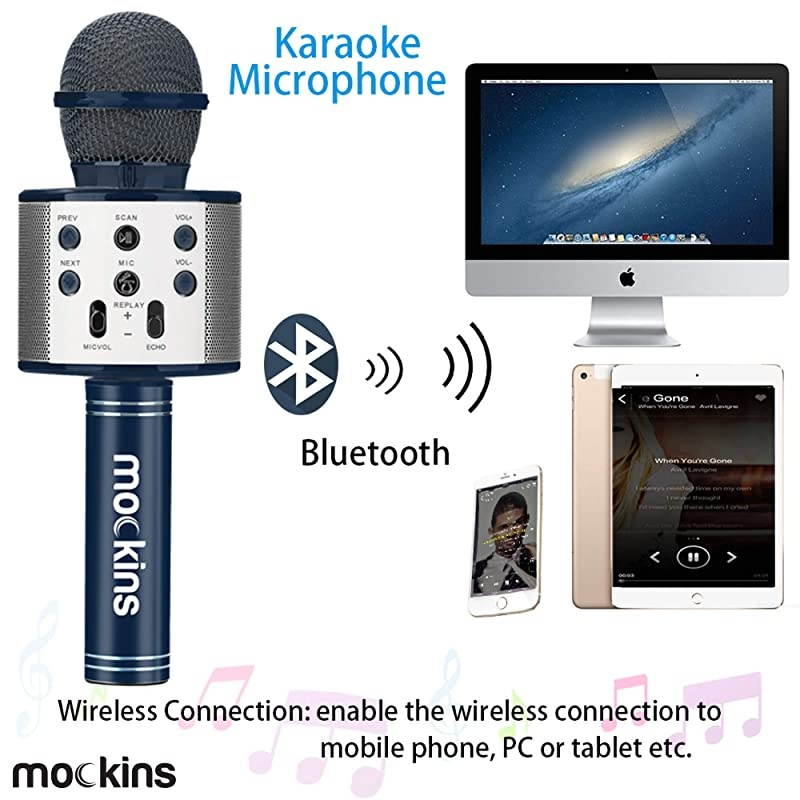 Wireless Bluetooth Karaoke Microphone with Built in Bluetooth Speaker AllinOne Karaoke Machine | Compatible with Android amp iOS iPhone Navy Color