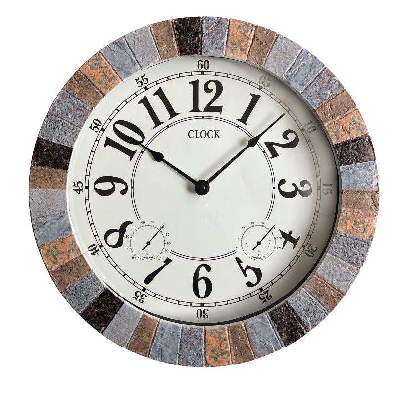 18"  Metal Outdoor / Indoor Atomic Clock with Thermometer - Weathered Black Finish - Acurite