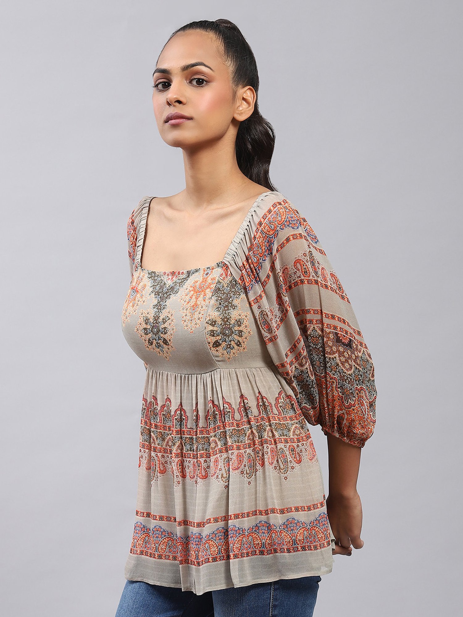 Label Ritu Kumar Light Olive Printed Top