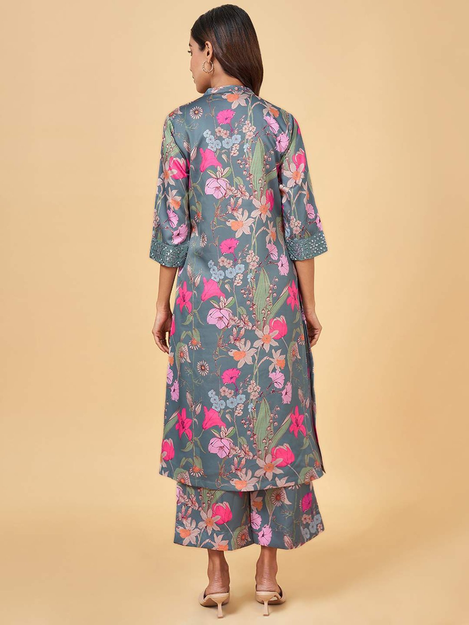 Rangmanch by Pantaloons Grey Printed Kurta Palazzo Set