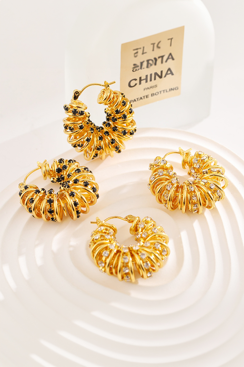 Khaki Hollow Out Wooden Chip Round Drop Earrings