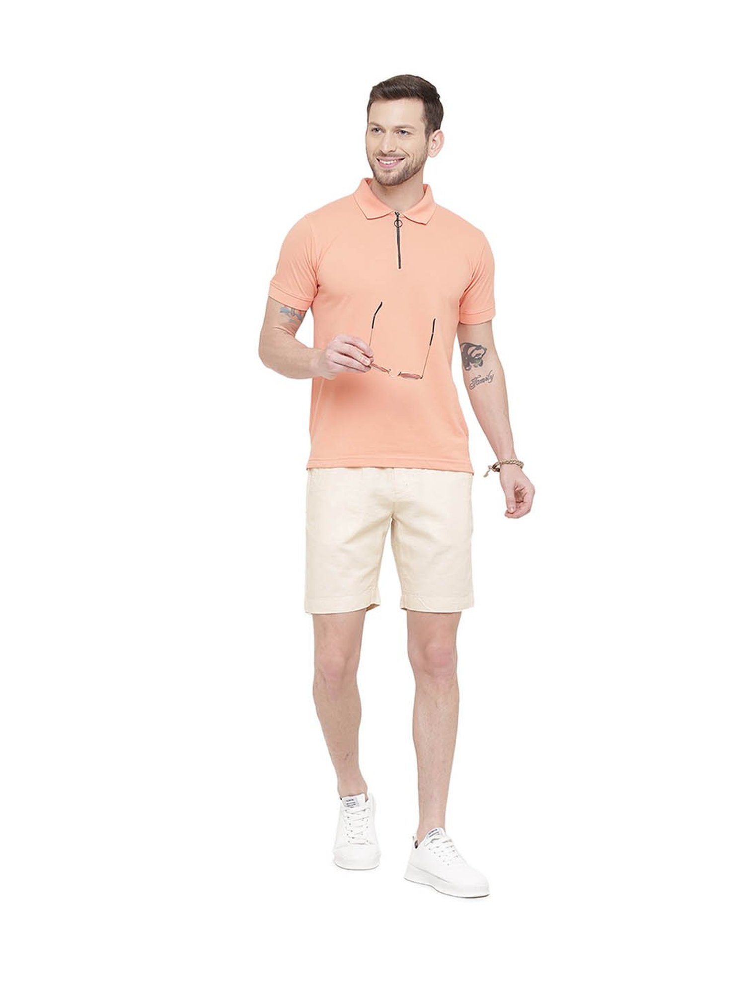 Cavallo By Linen Club Beige Slim Fit Shorts