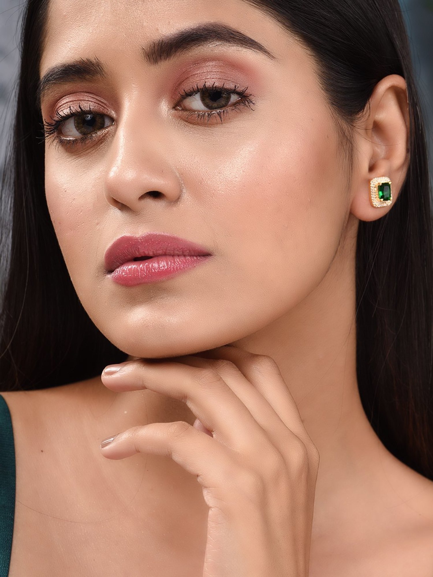 Saraf RS Jewellery Gold Plated Green AD Studded Studs Earring