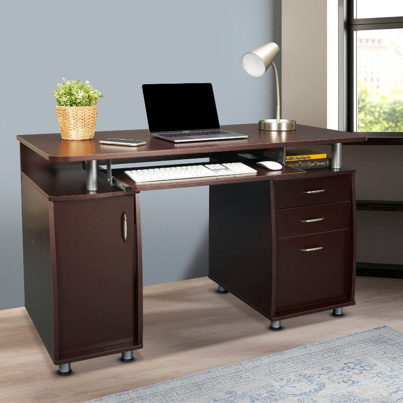 Complete Workstation Computer Desk with Storage Brown - Techni Mobili