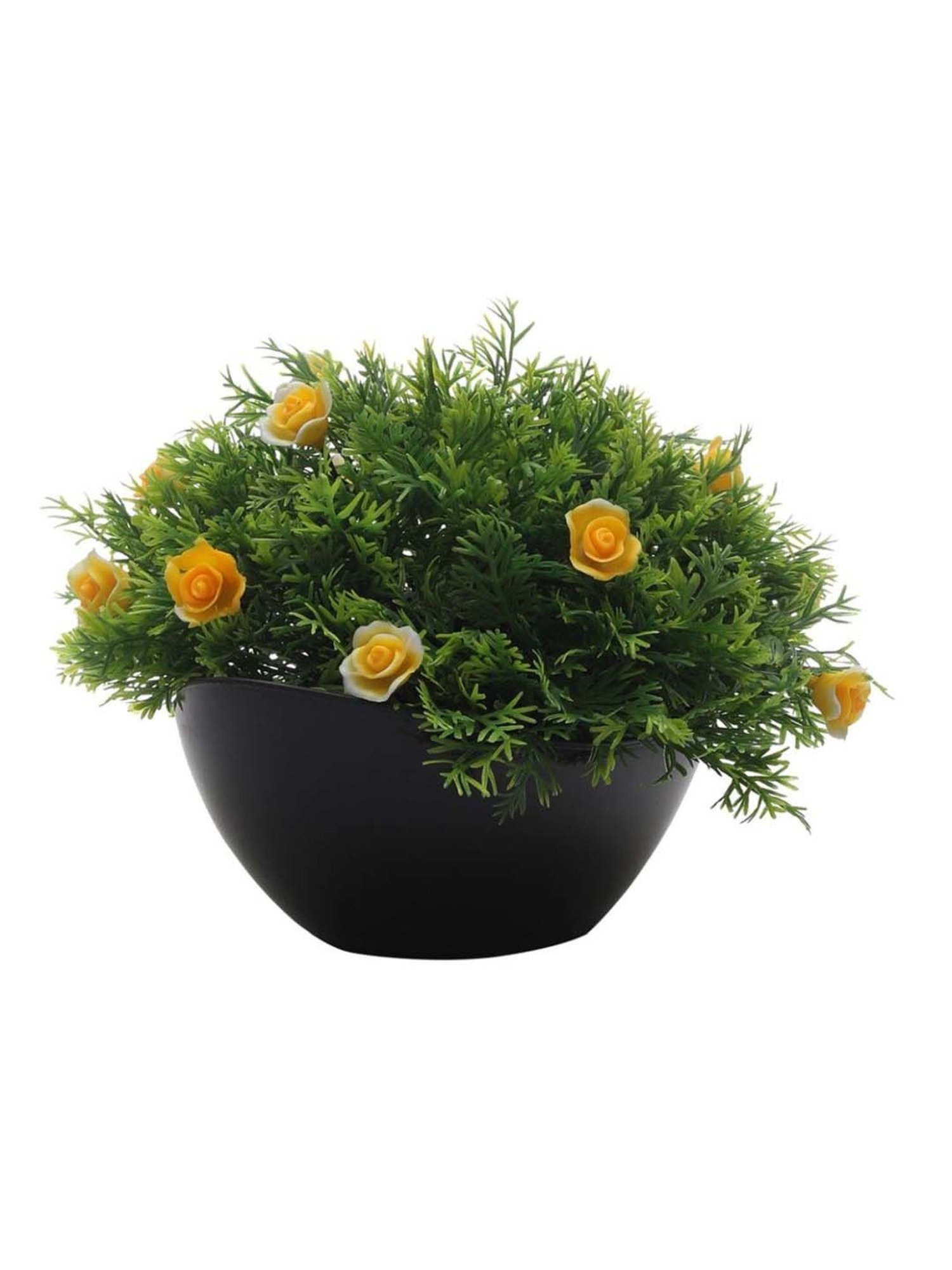 Foliyaj Green & Yellow Plastic Artificial Plant With Thick Leaves And Roses