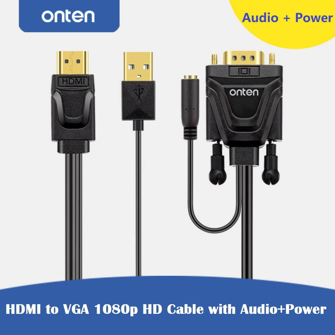1.8m HDMI to VGA Cable Male To Famale Converter 1080P Video Cable with 3.5mm Audio and USB Power Supply.