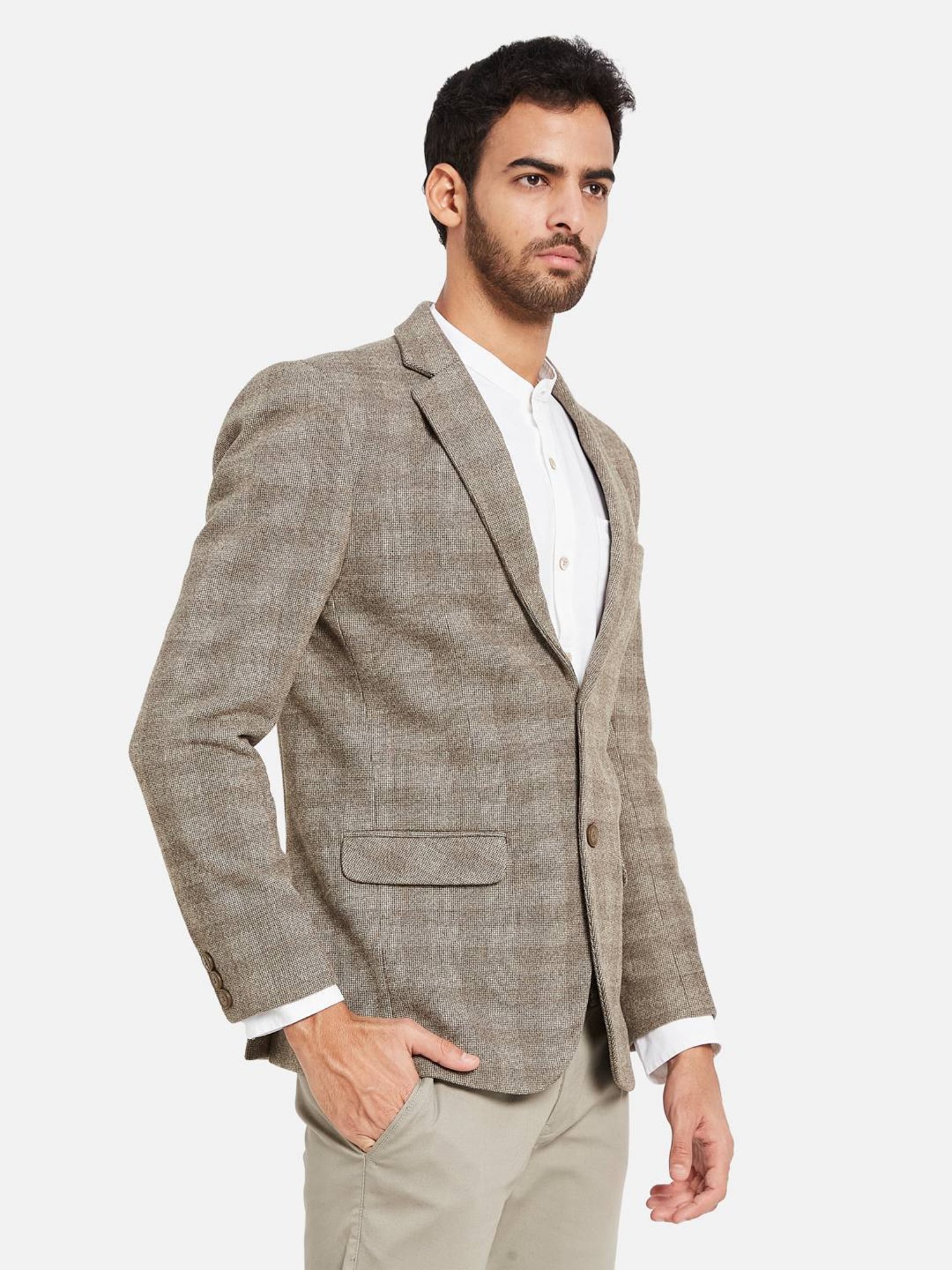 METTLE Brown Regular Fit Checks Blazer