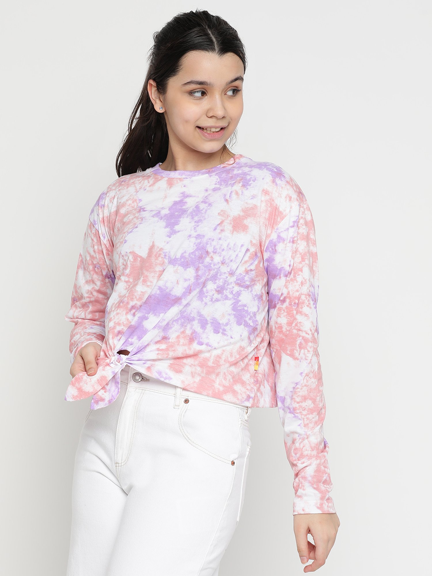 Lil Tomatoes Kids Multicolor Printed Full Sleeves Crop Top