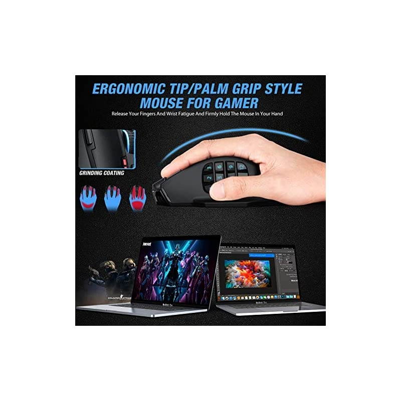 Venus Pro RGB Wireless MMO Gaming Mouse, 16,000 DPI Optical Sensor, 2.4 GHz Transmission Technology, Ergonomic Design, 16M Chroma RGB Lighting, 16 programmable Buttons, Up to 70 Hours