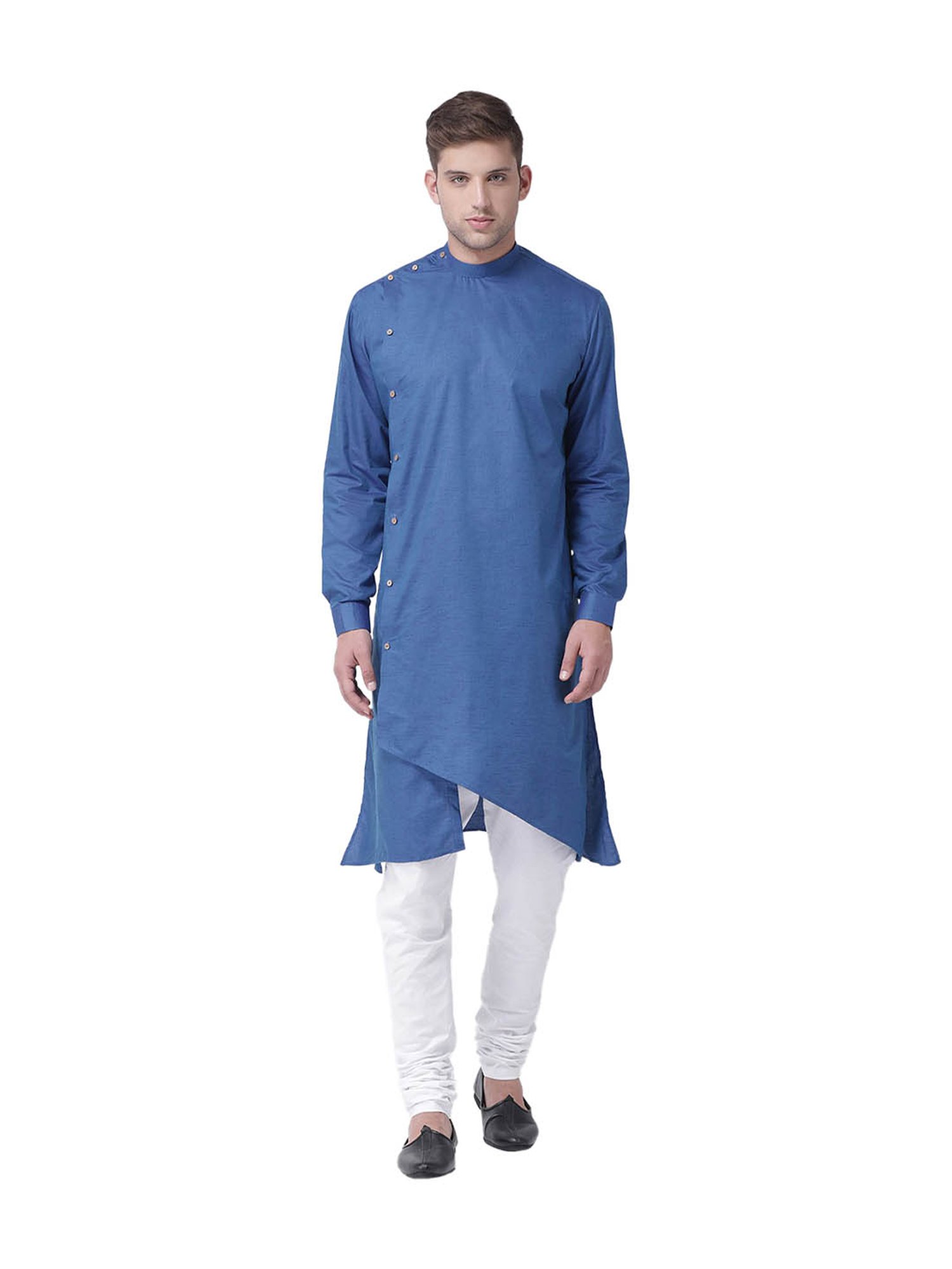 Tabard Dark Blue & White Full Sleeves Cotton Kurta & Churidar Set