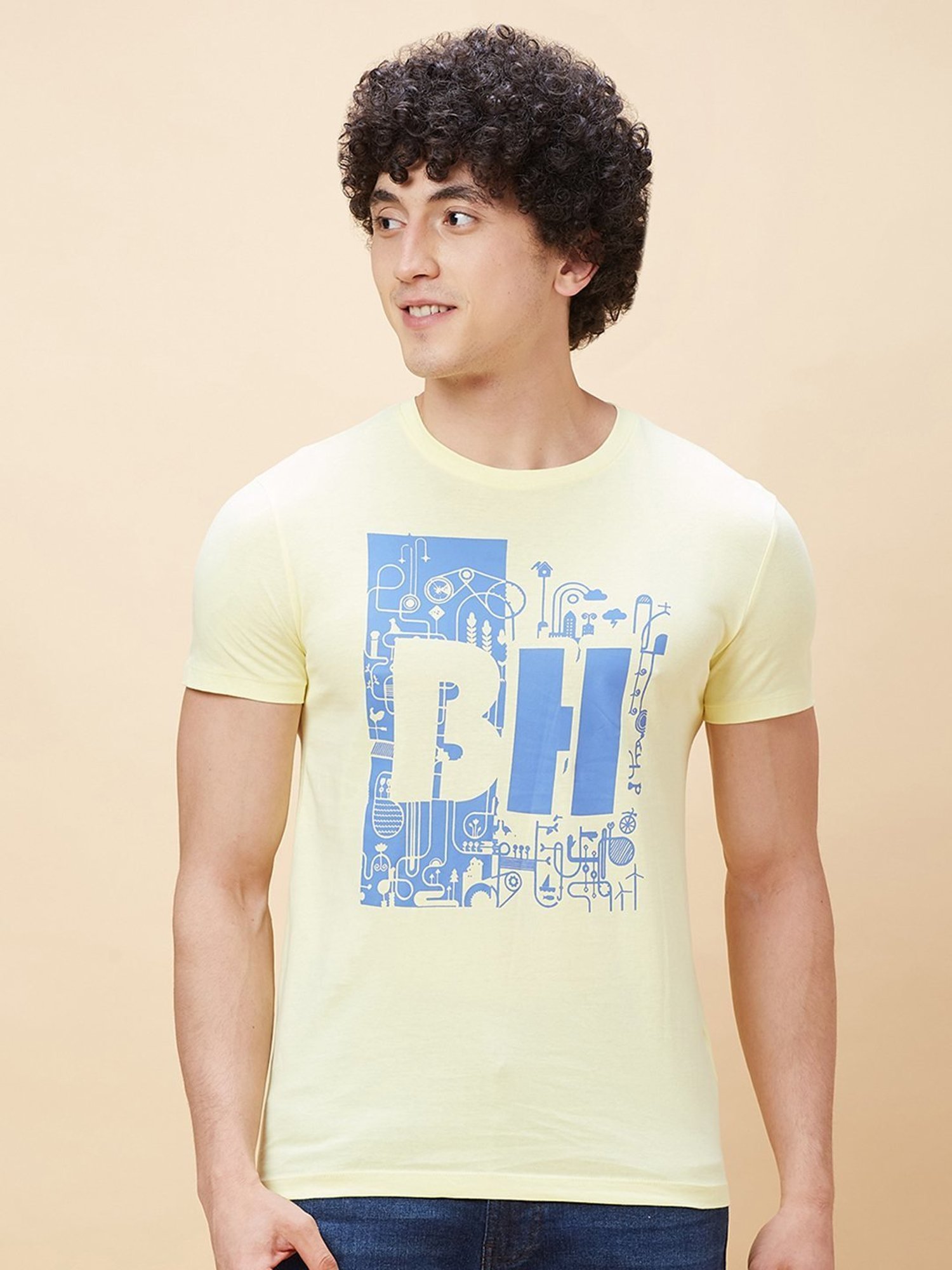 Being Human Yellow Regular Fit Printed T-Shirt