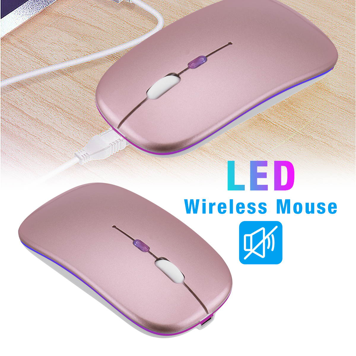 2.4GHz RGB Rechargeable Wireless Mouse Silent USB Mice for Computer PC Laptop US,Rose Gold