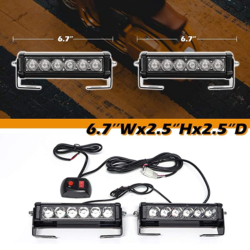 Police Lights Led Trailer Lights Dual 6 LED 2 Color Modes 9 Flashing Modes Aluminium housing Light Bar Mounts Firefighter Emergency Lights For Vehicles, White or Red&Blue 2 PCS