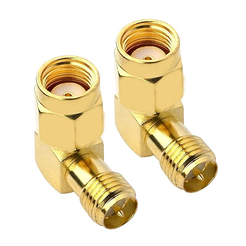 90 Degree Reverse Polarity SMA Coax Adapter RP SMA Male Hole to RP SMA Female Pin Right Angle Connector RPSMA to RPSMA Adapter for Audio FPV Drone Antennas Radio Video Mobile Pack of 2