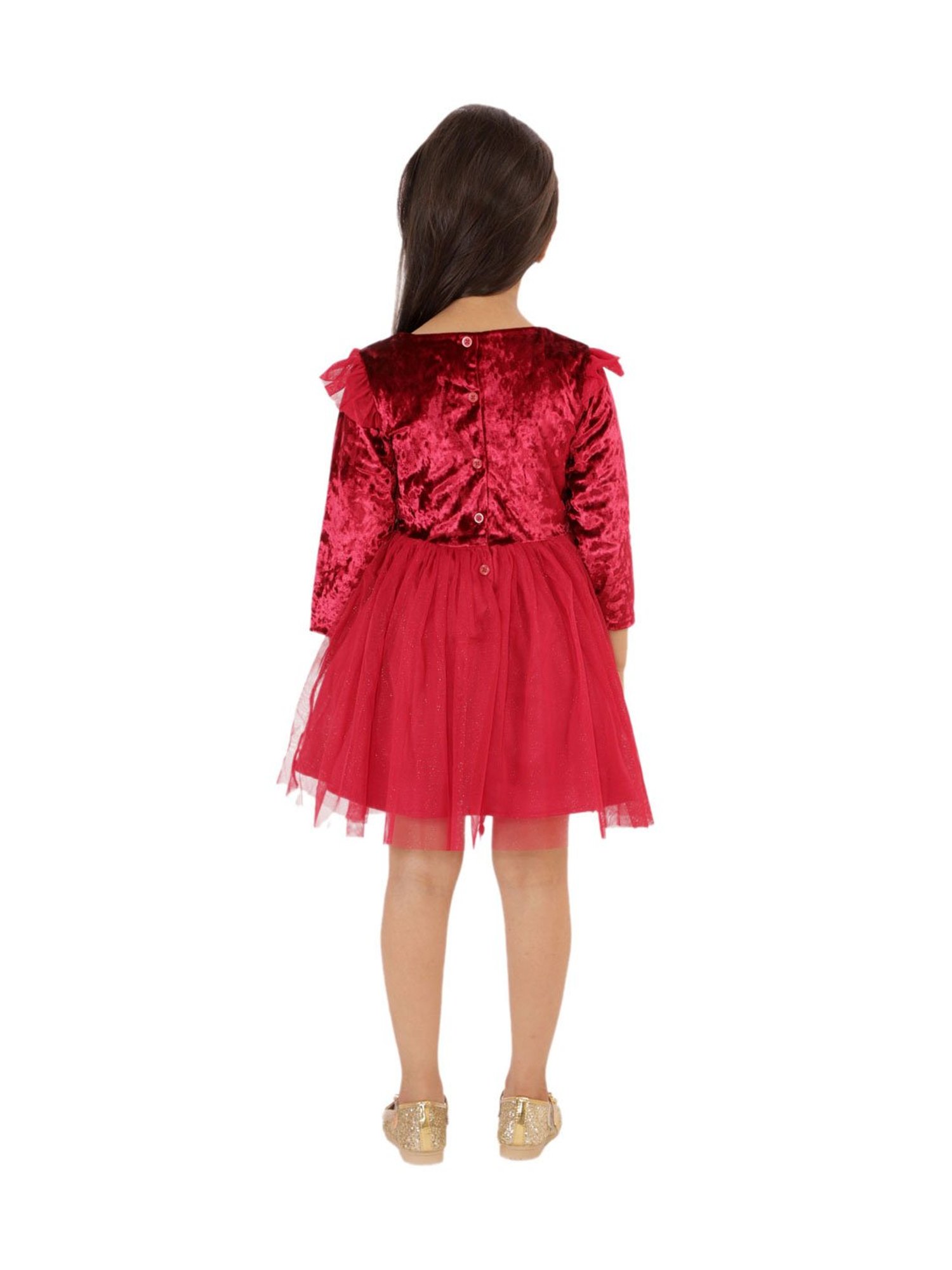 KidsDew Kids Maroon Solid Dress