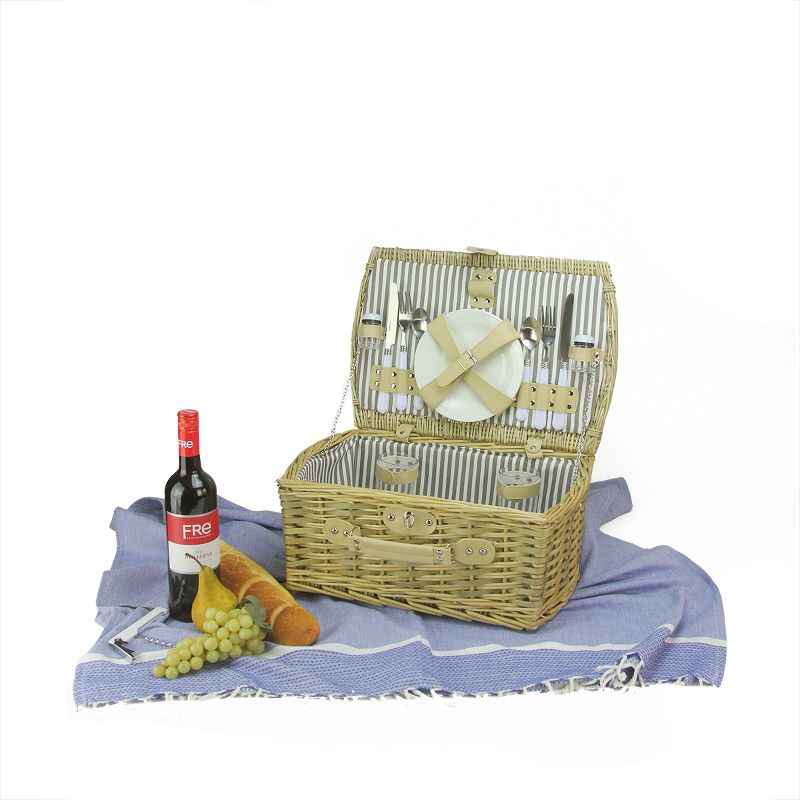 Northlight 17.5" Hand Woven Natural Willow 2-Person Picnic Basket and Accessory Set - Gray