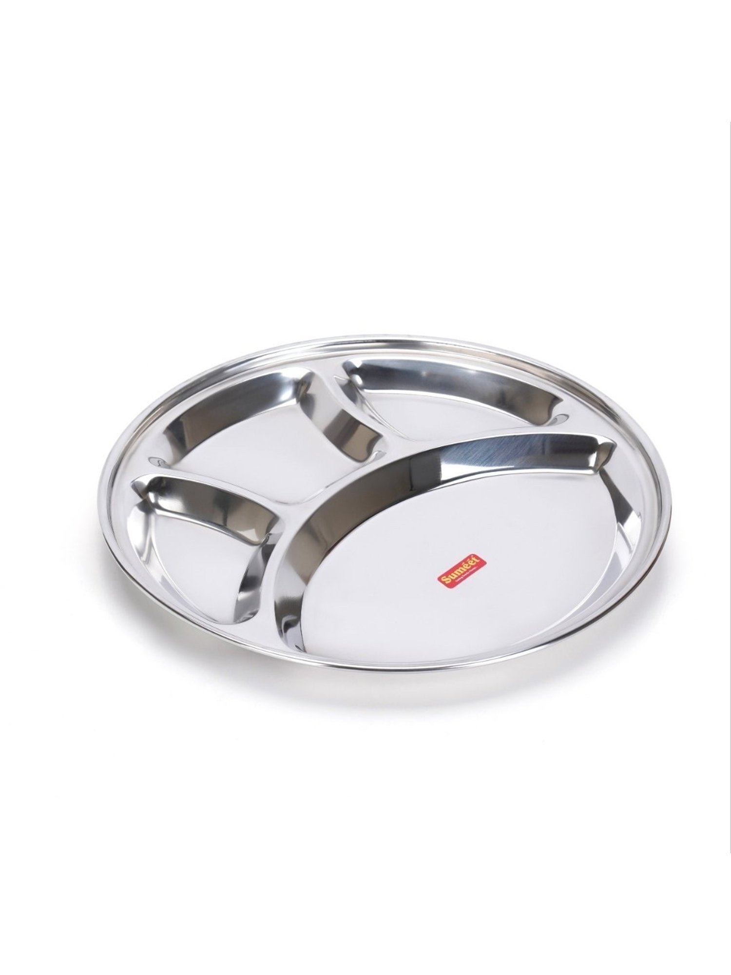 Sumeet Stainless Steel Round 4 in 1 Compartment Lunch / Dinner Plate 1Pc, 32.5cm Dia, Silver