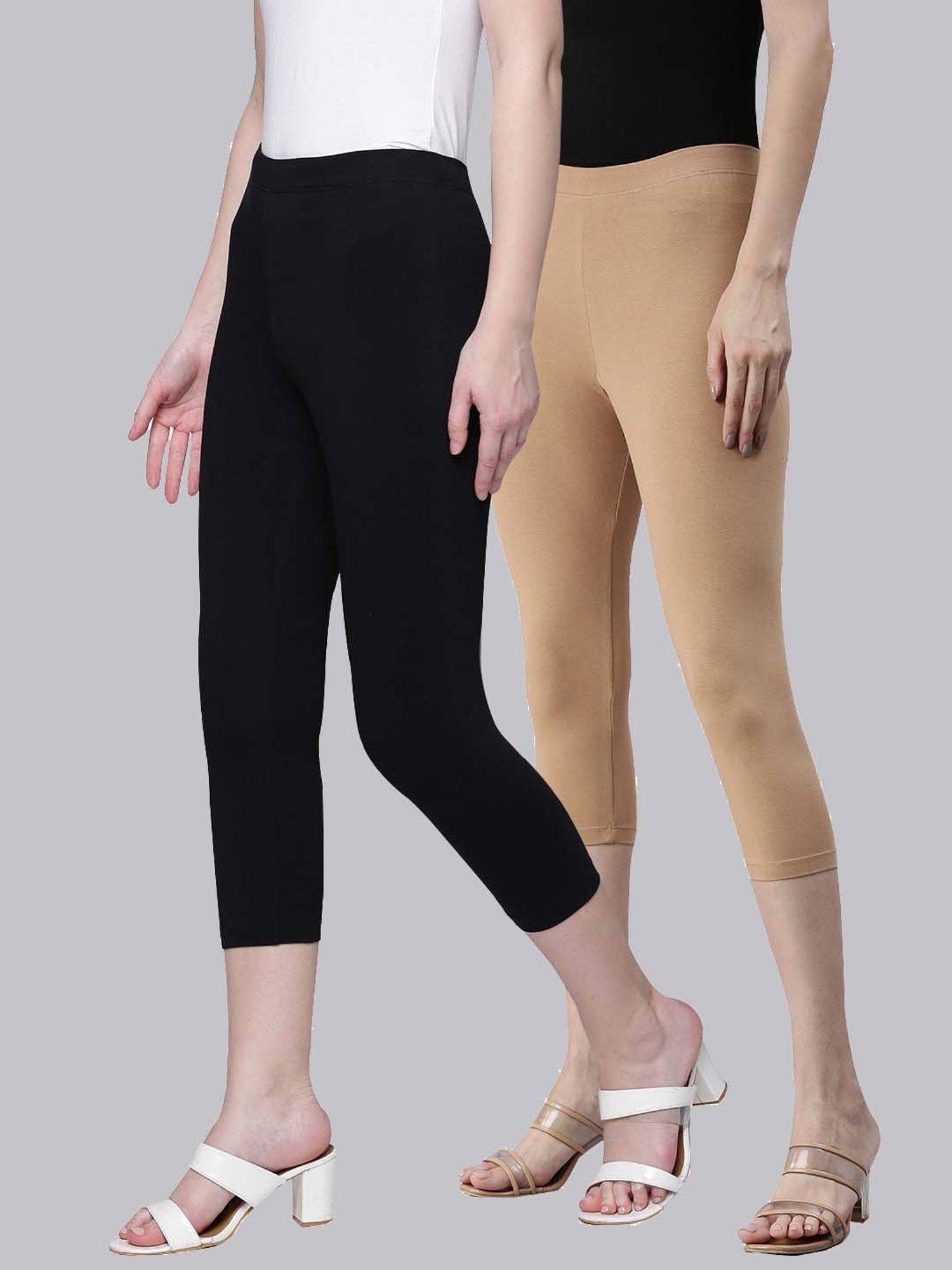 Kryptic Black & Beige Cotton Capris - Pack Of 2