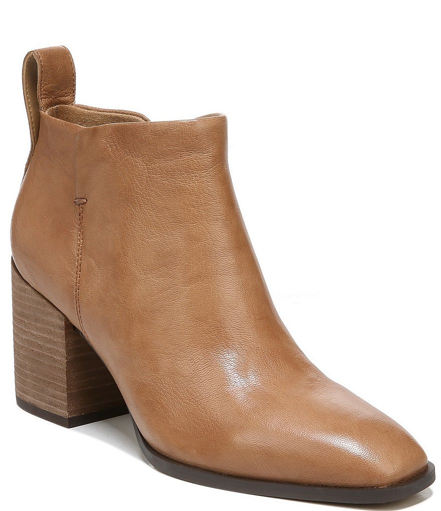 Vionic Lyssa Distressed Leather Square Toe Block Heel Booties