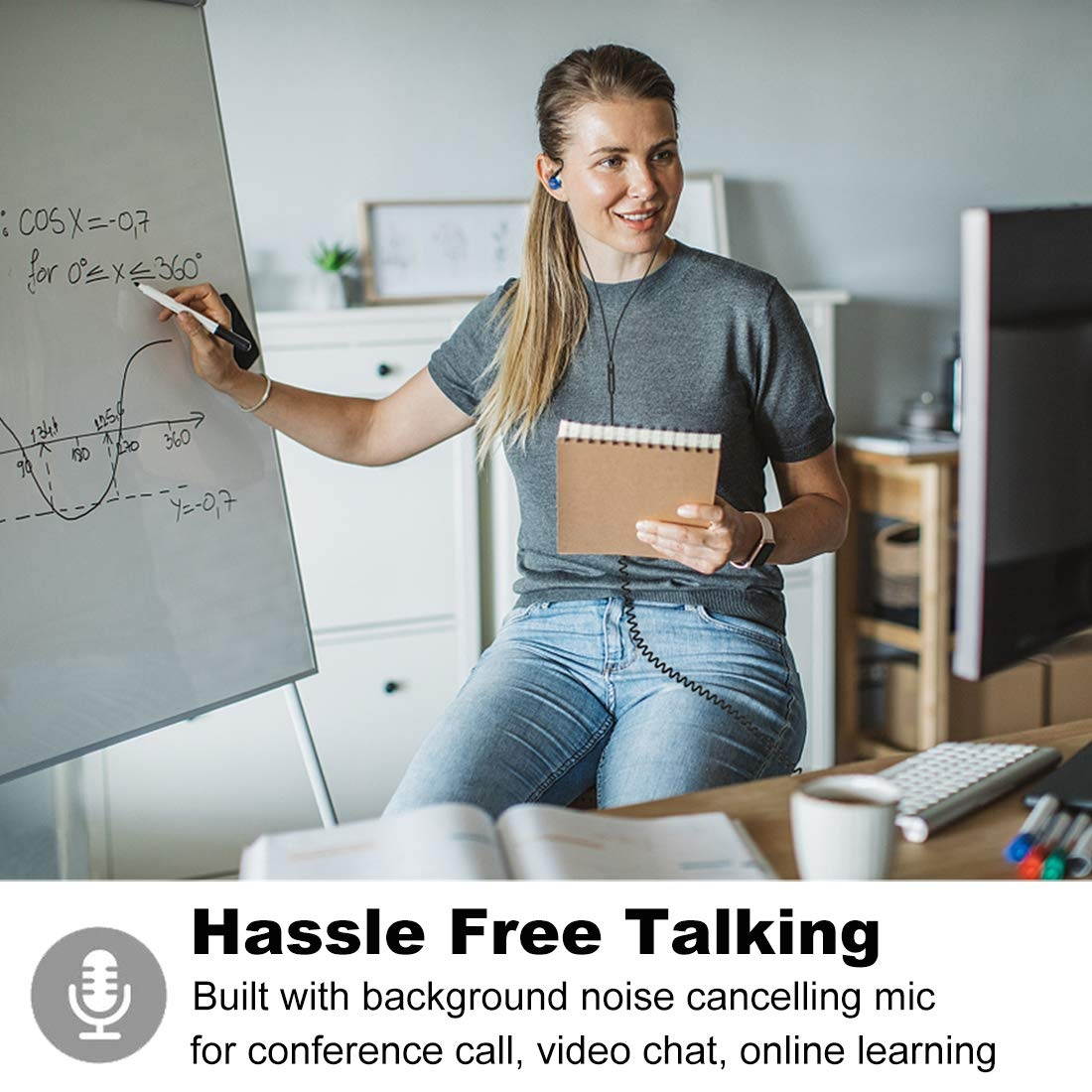 Joymiso Extra Long Cord Earbuds Headphones for TV Computer Laptop with Mic and Volume Control, 12Ft (Coil Wire & Extension Cable) Wired Stereo Earphones, Over Ear In Ear Buds for Kids Women Small Ears