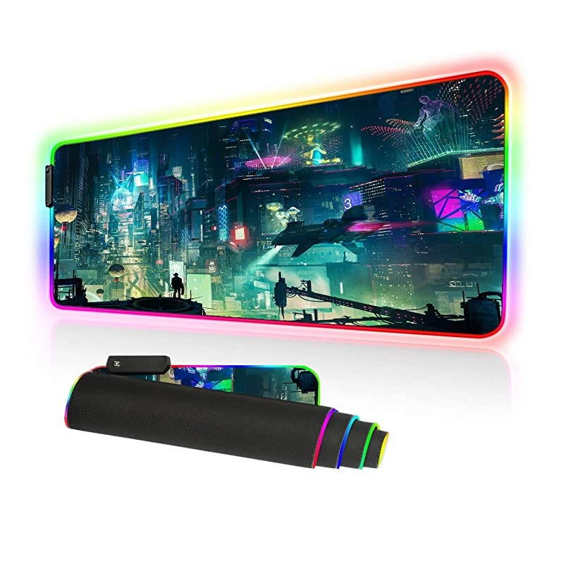 Led Gaming Mouse Pad Oversized Glowing Mat Colorful Soft Mat for Mice Computer Keyboard with NonSlip Rubber Base WaterResistant